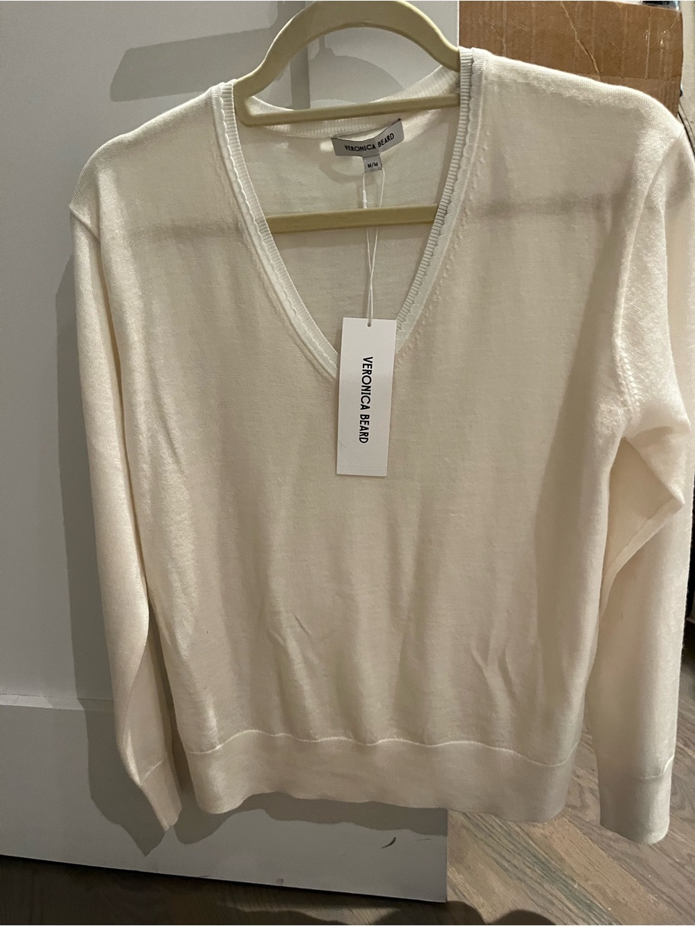 NWT Veronica Beard Milette Pullover Ivory V-Neck Sweater, Size M